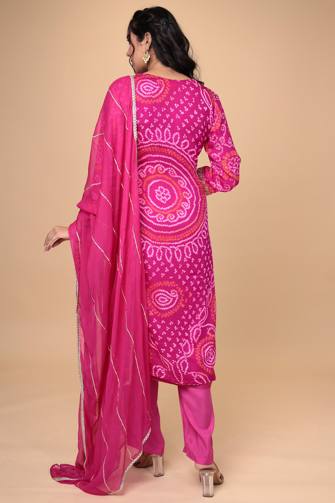 Bandhej Georgette Suit Embroidered with Gota Patti work