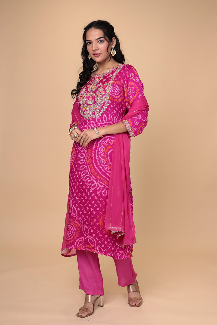 Bandhej Georgette Suit Embroidered with Gota Patti work