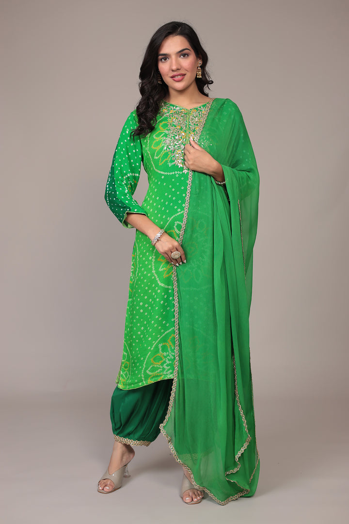 Bandhej Georgette Suit with Gota Patti Thread work