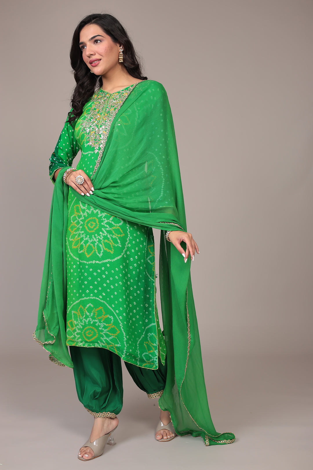 Bandhej Georgette Suit with Gota Patti Thread work