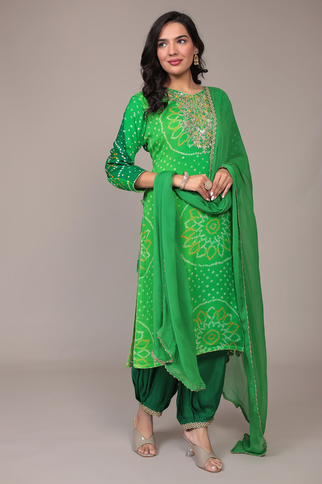 Bandhej Georgette Suit with Gota Patti Thread work