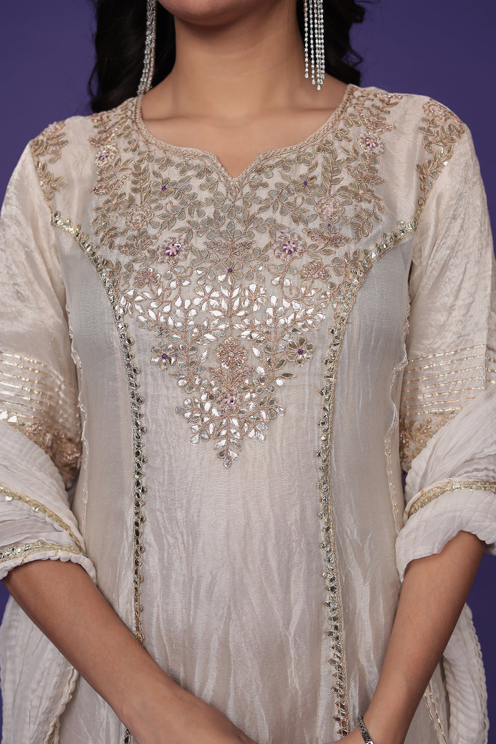 Tissue Anarkali Suit with Gota Patti and Zardozi work