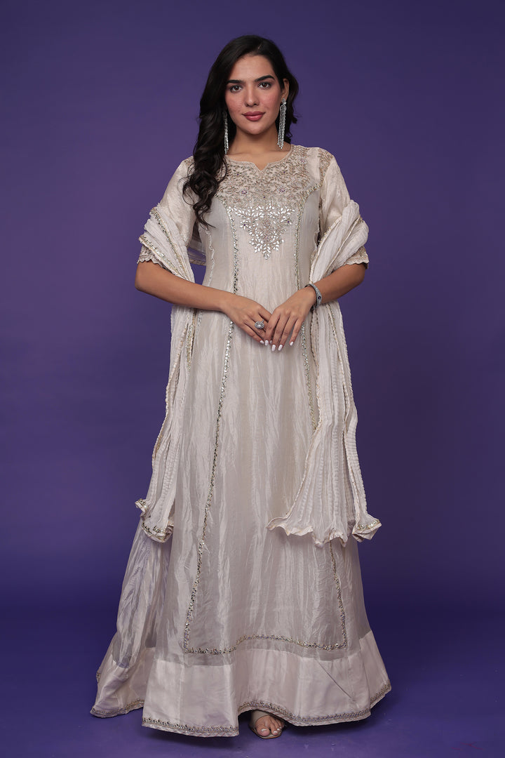 Tissue Anarkali Suit with Gota Patti and Zardozi work