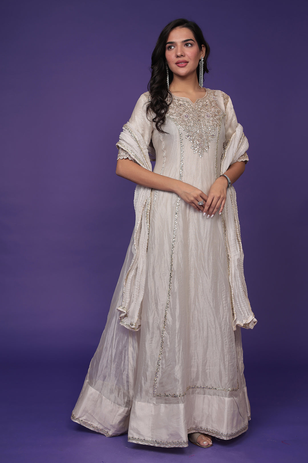 Tissue Anarkali Suit with Gota Patti and Zardozi work