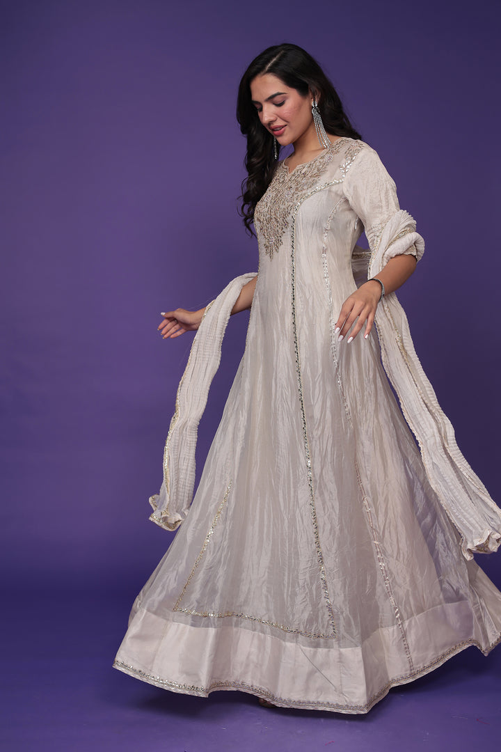 Tissue Anarkali Suit with Gota Patti and Zardozi work