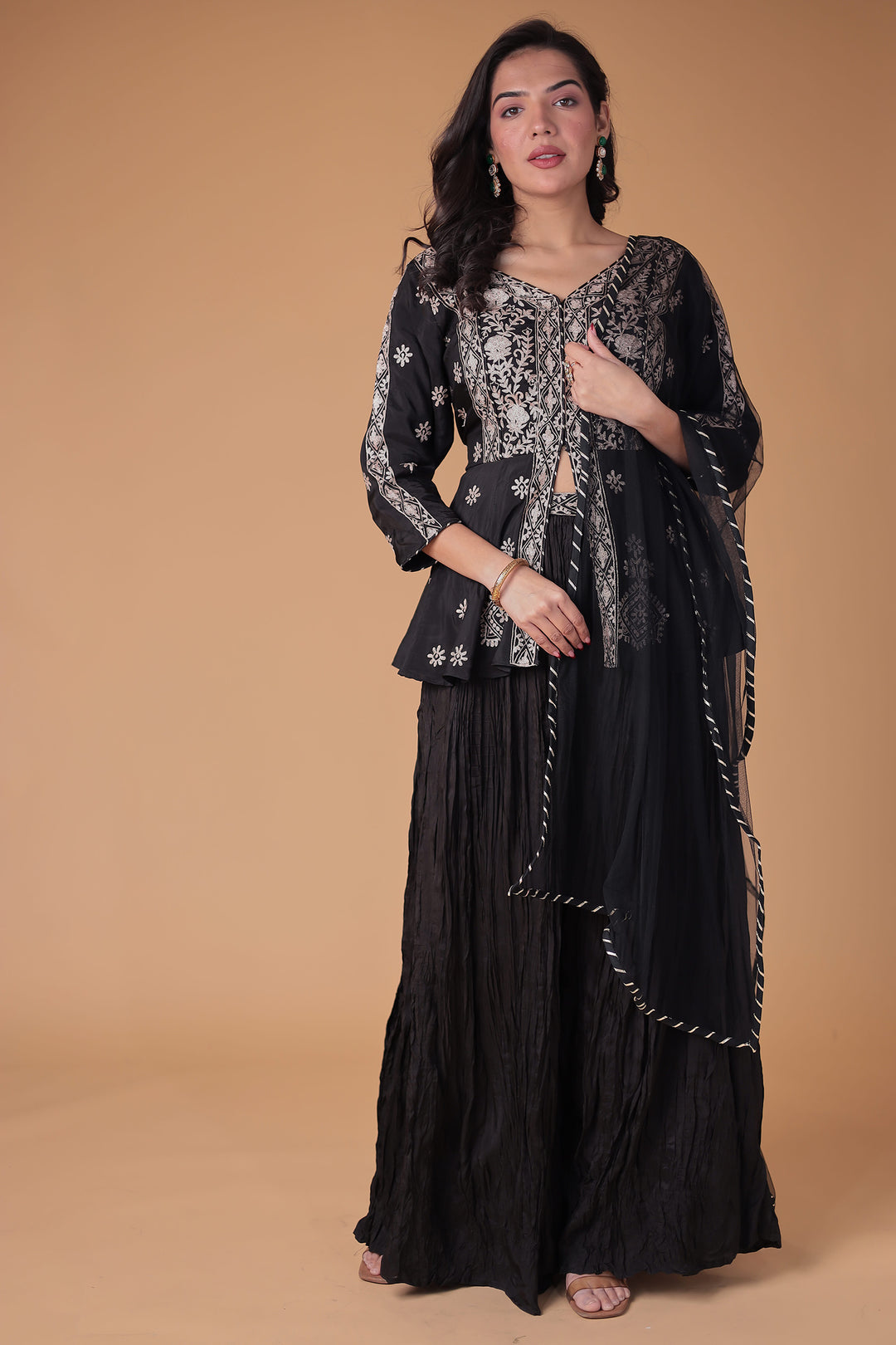 Peplum Silk Suit with Pittan work