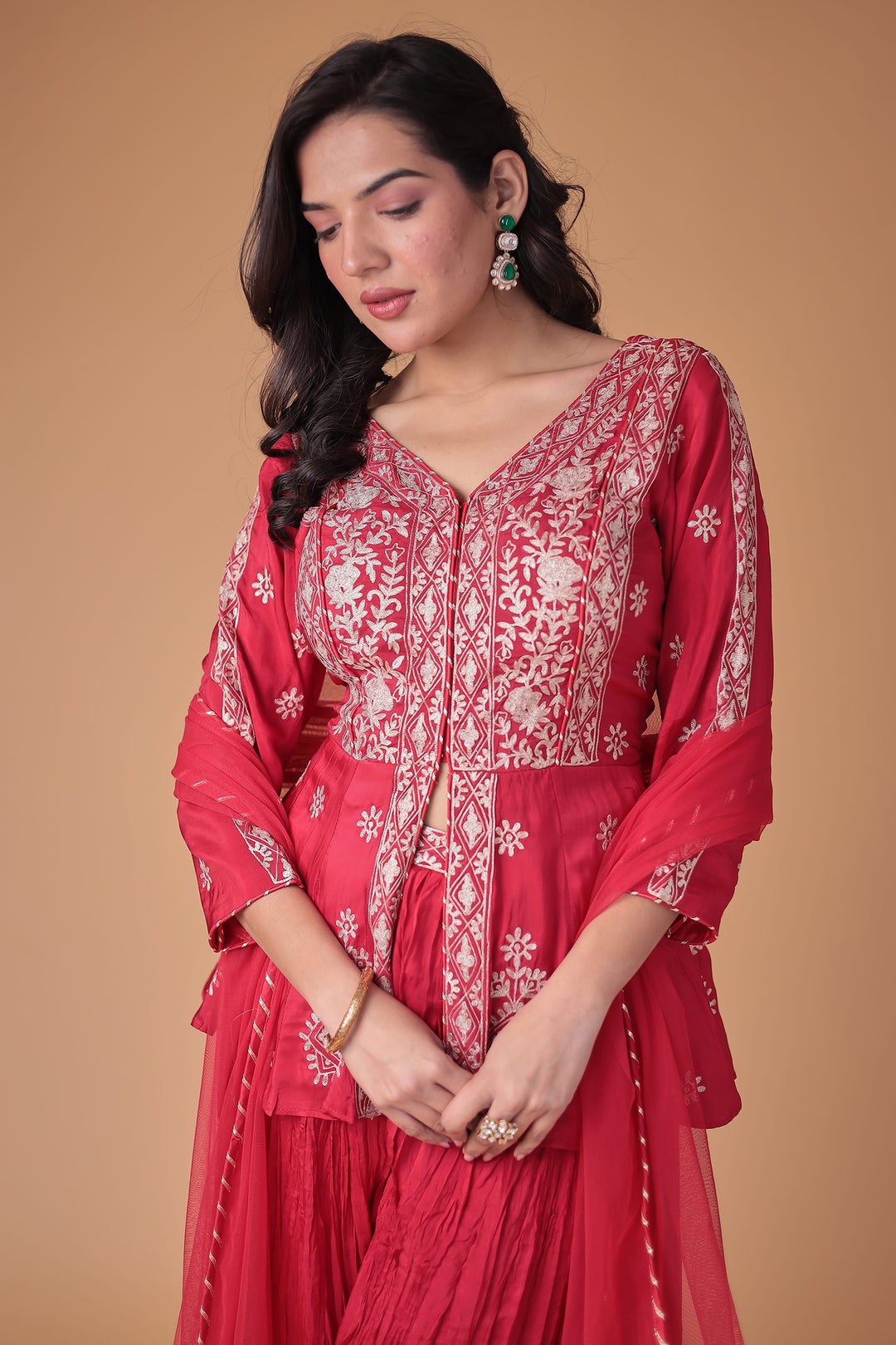 Peplum Silk Suit with Pittan work