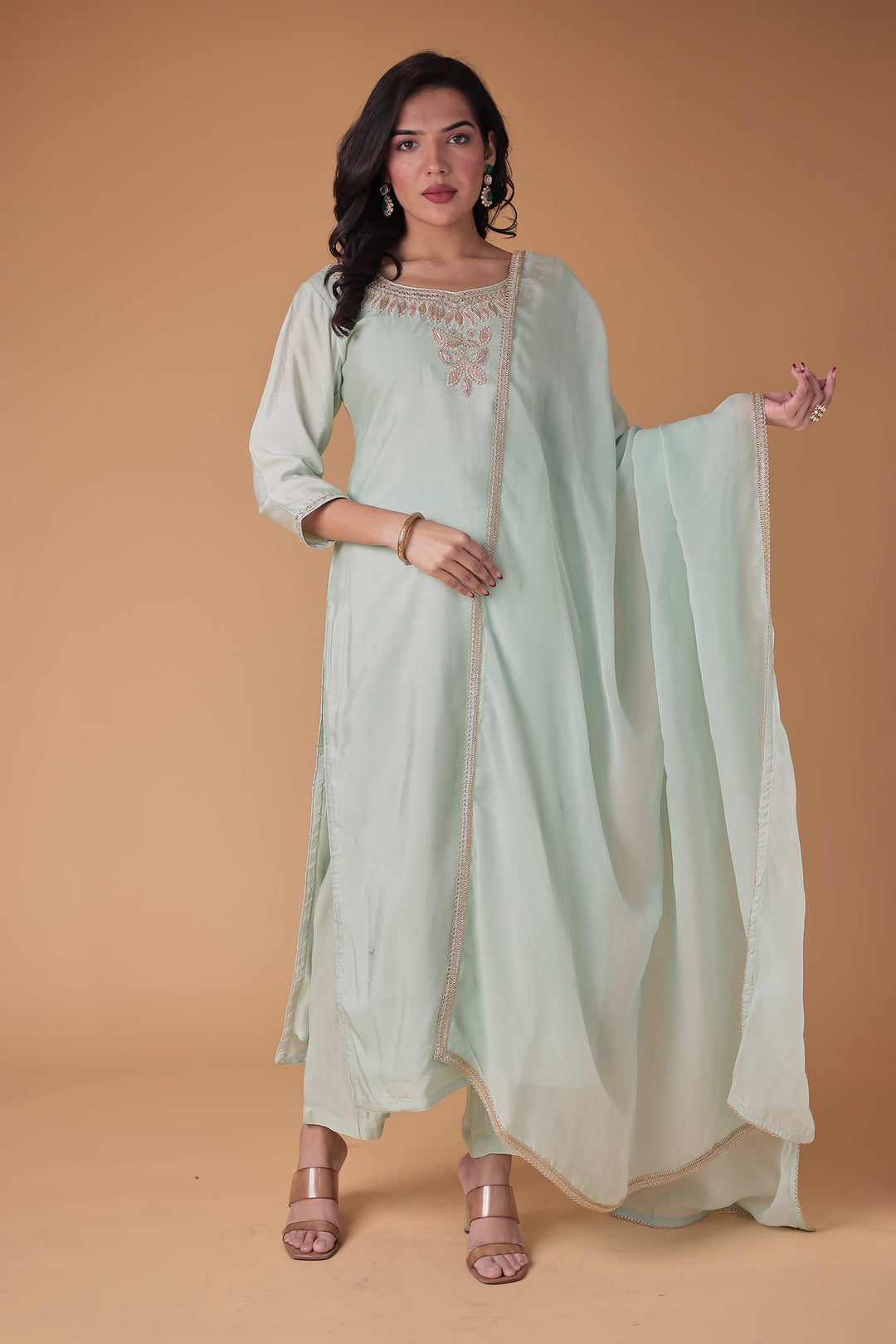 Silk Straight Suit with Zardozi work