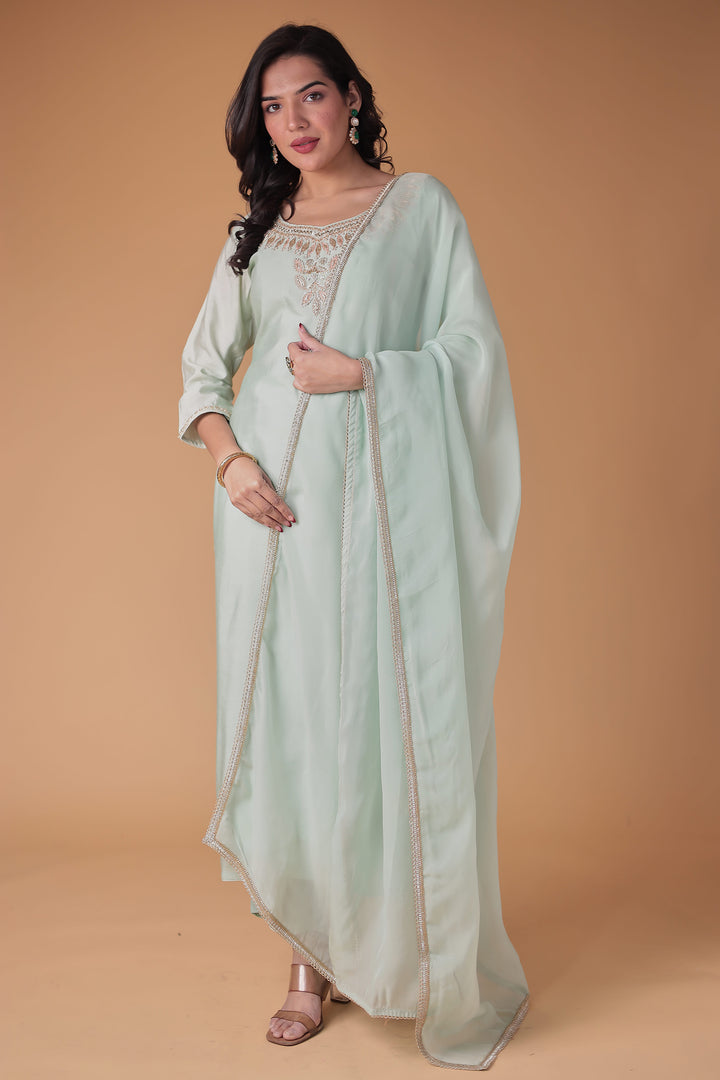 Silk Straight Suit with Zardozi work