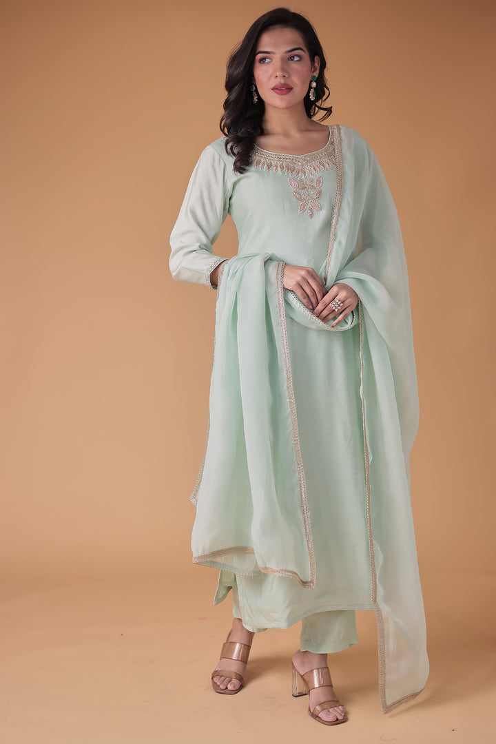 Silk Straight Suit with Zardozi work