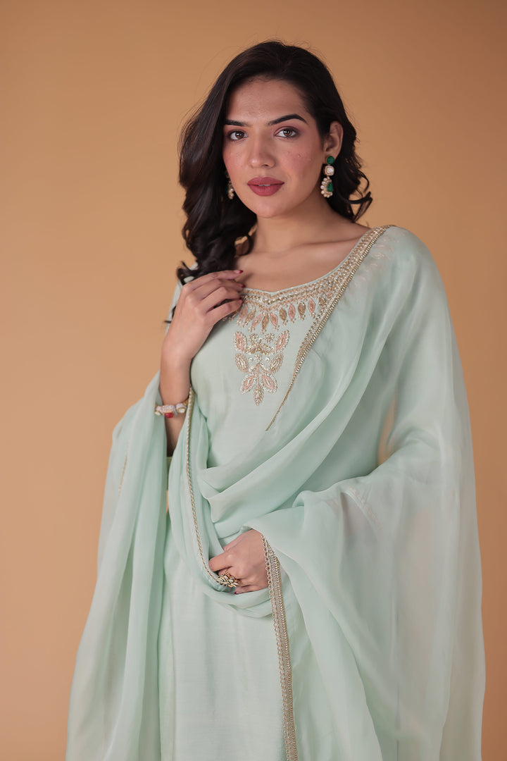 Silk Straight Suit with Zardozi work