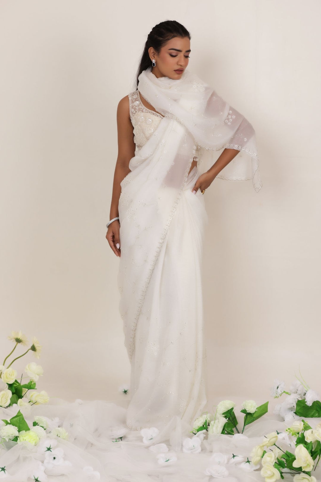 Tissue Saree Embellished with Cutdana work