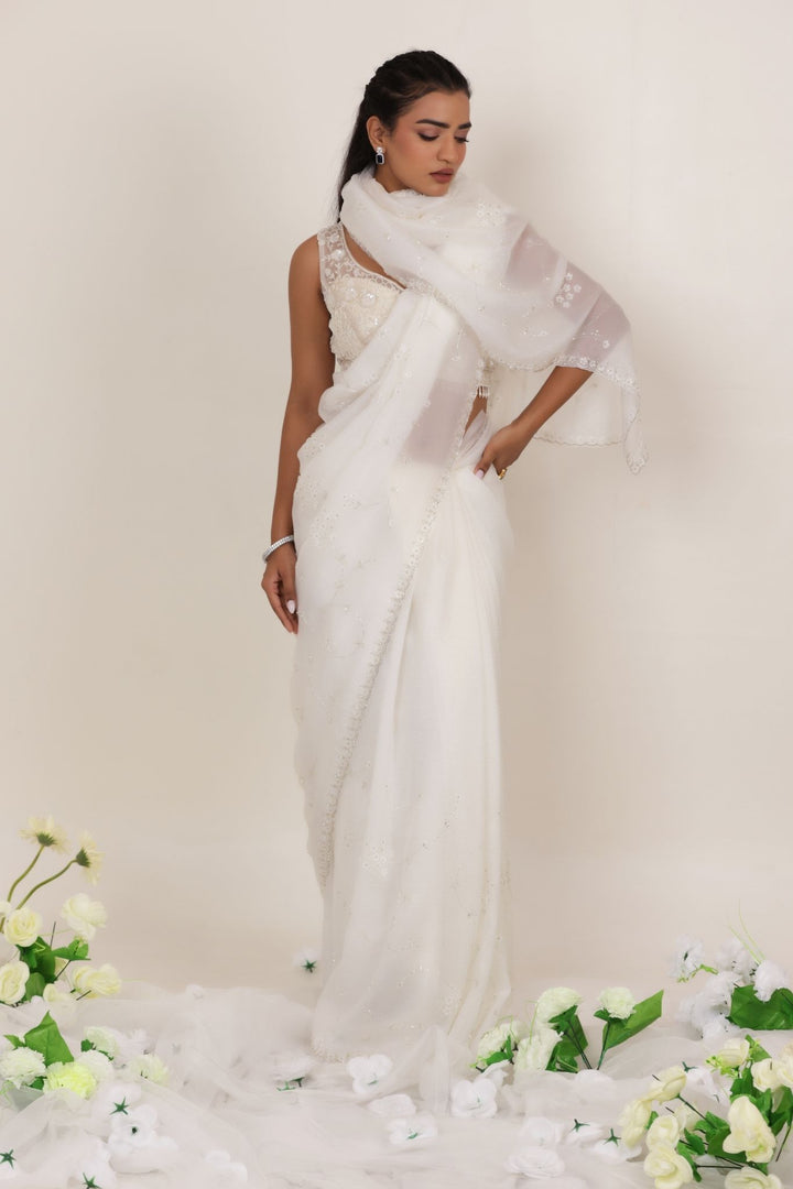 Tissue Saree Embellished with Cutdana work