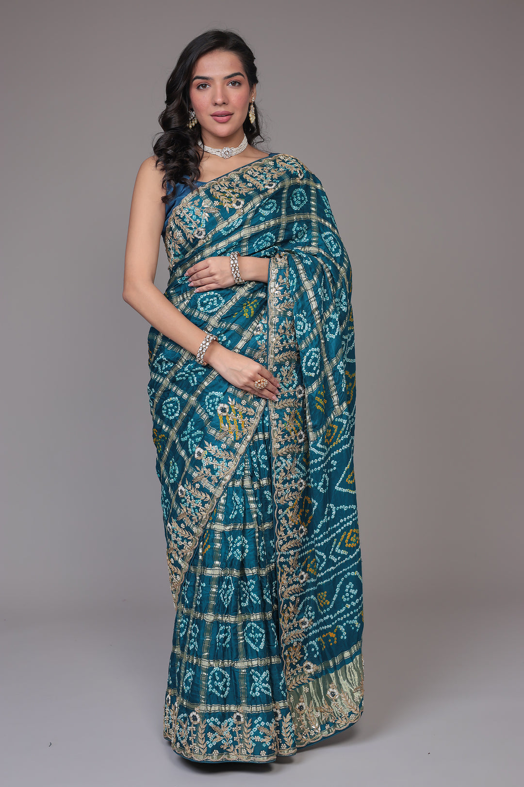 Bandhej Ghatchola Silk Saree with Gota Patti and Zardozi work