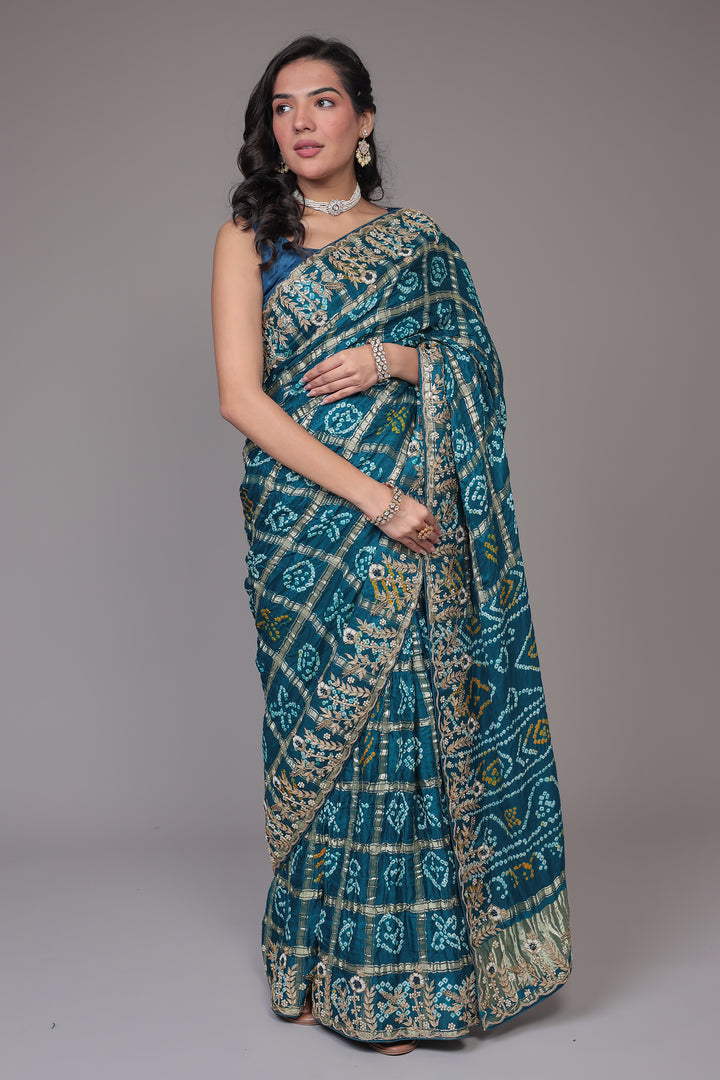 Bandhej Ghatchola Silk Saree with Gota Patti and Zardozi work