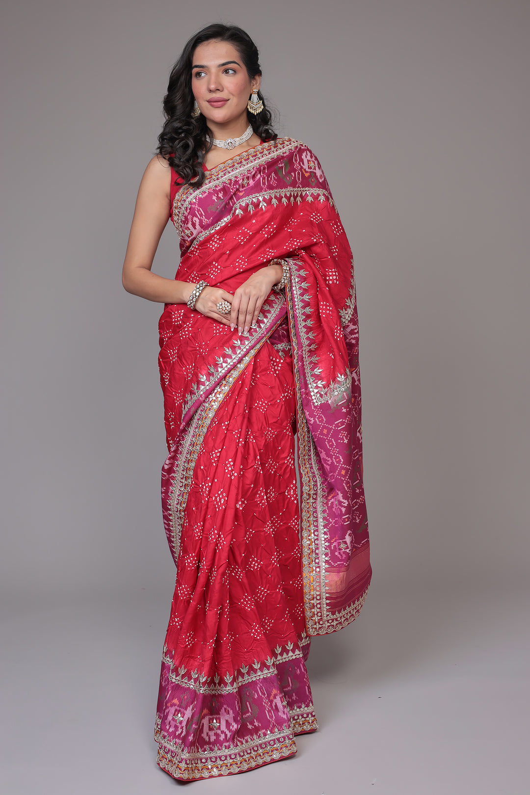 Bandhej Patola Silk Saree with Gota Patti work