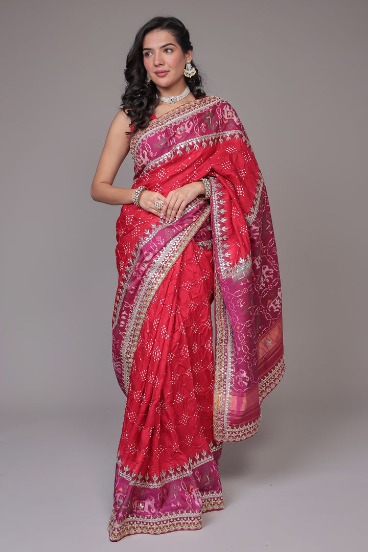 Bandhej Patola Silk Saree with Gota Patti work