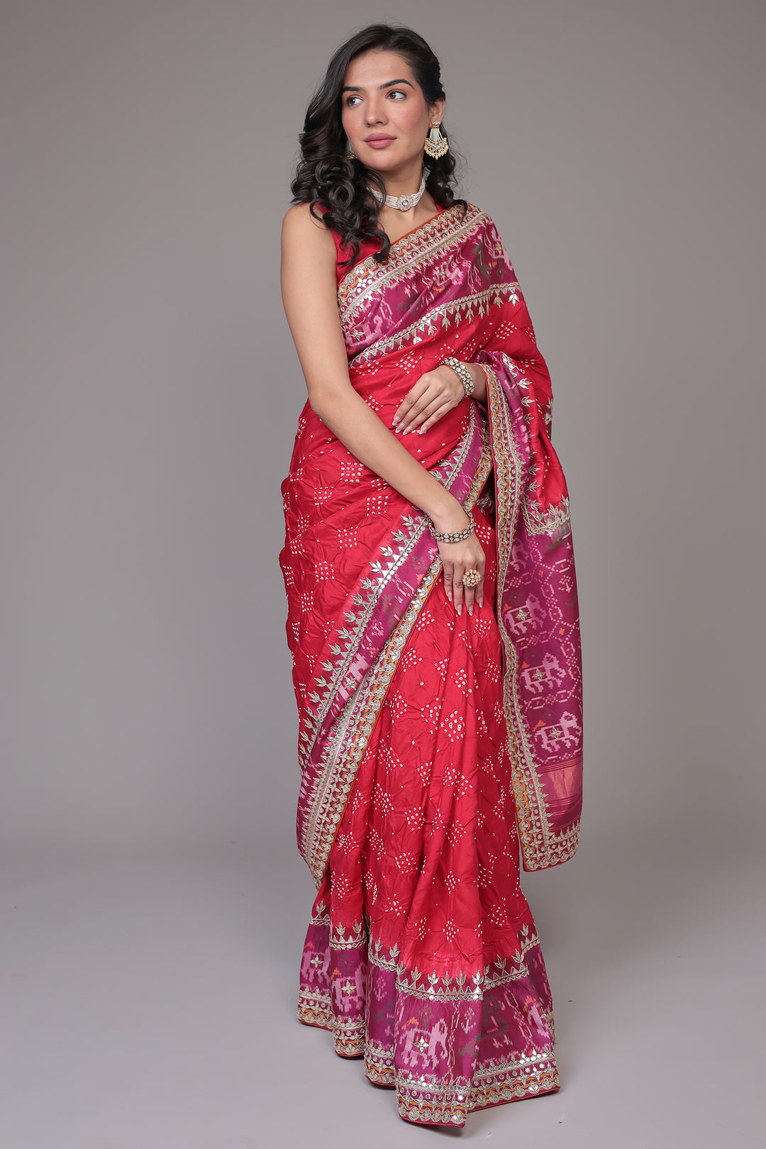 Bandhej Patola Silk Saree with Gota Patti work