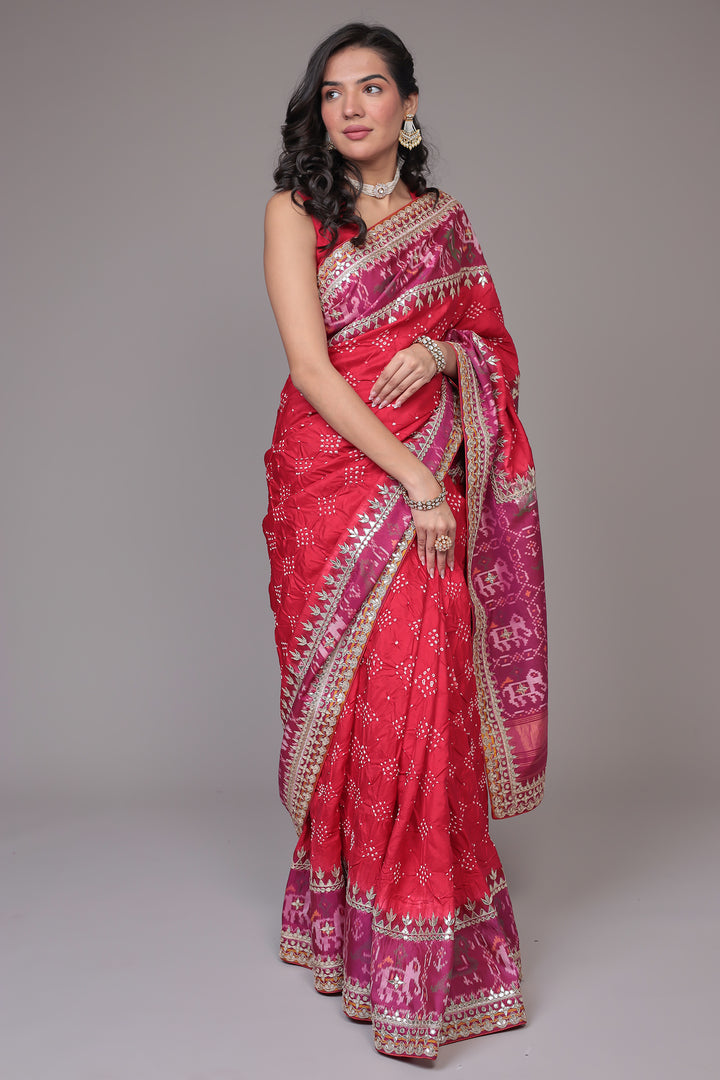 Bandhej Patola Silk Saree with Gota Patti work