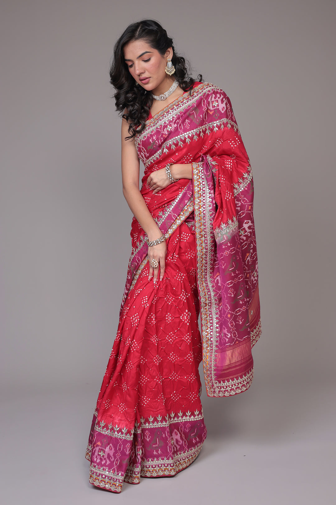 Bandhej Patola Silk Saree with Gota Patti work