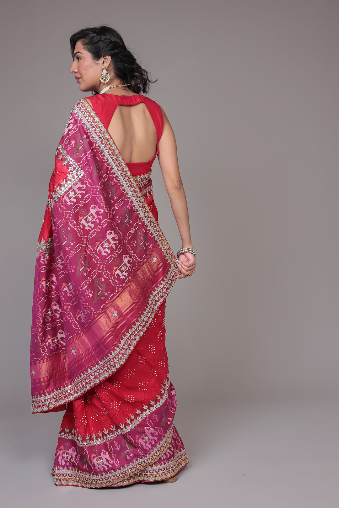 Bandhej Patola Silk Saree with Gota Patti work