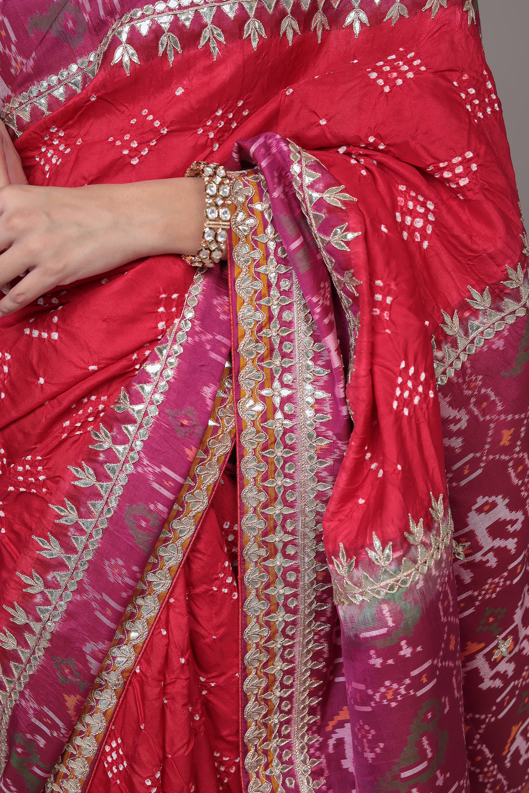 Bandhej Patola Silk Saree with Gota Patti work