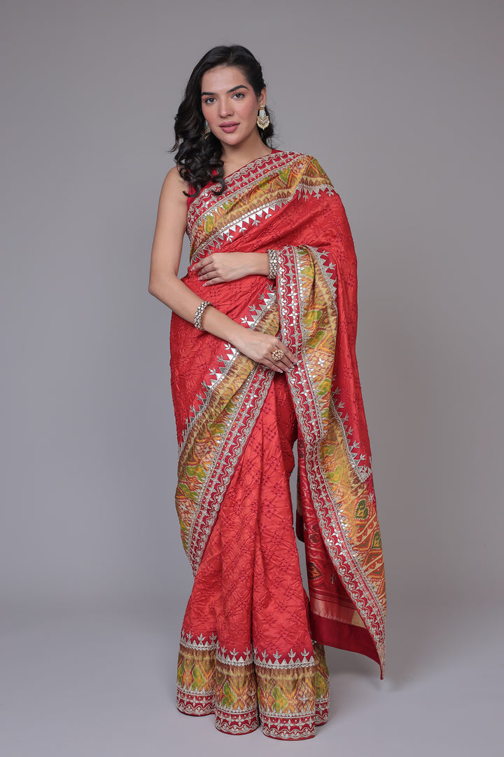 Bandhej Patola Silk Saree with Gota Patti work