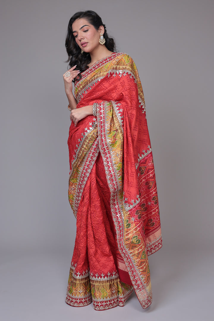 Bandhej Patola Silk Saree with Gota Patti work