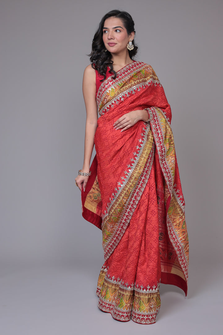 Bandhej Patola Silk Saree with Gota Patti work