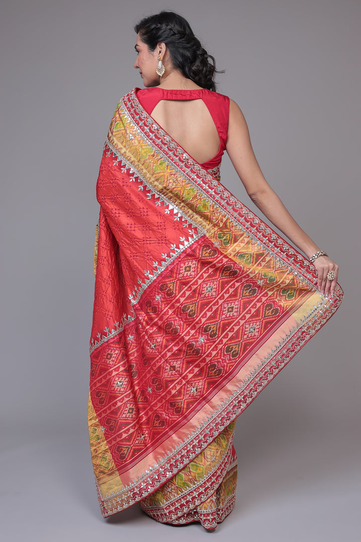 Bandhej Patola Silk Saree with Gota Patti work