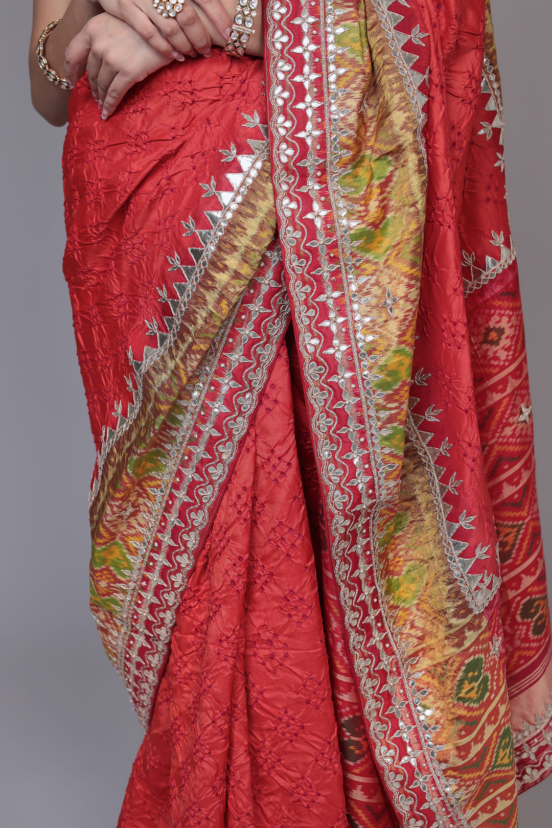 Bandhej Patola Silk Saree with Gota Patti work