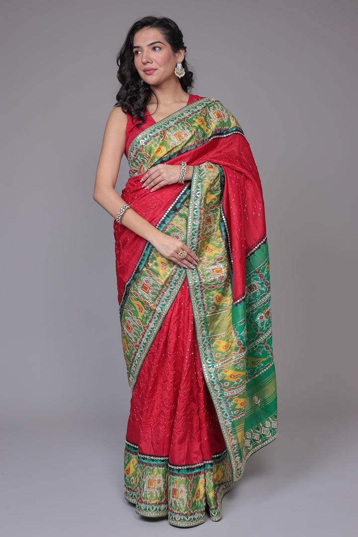 Bandhej Patola Silk Saree with Gota Patti work