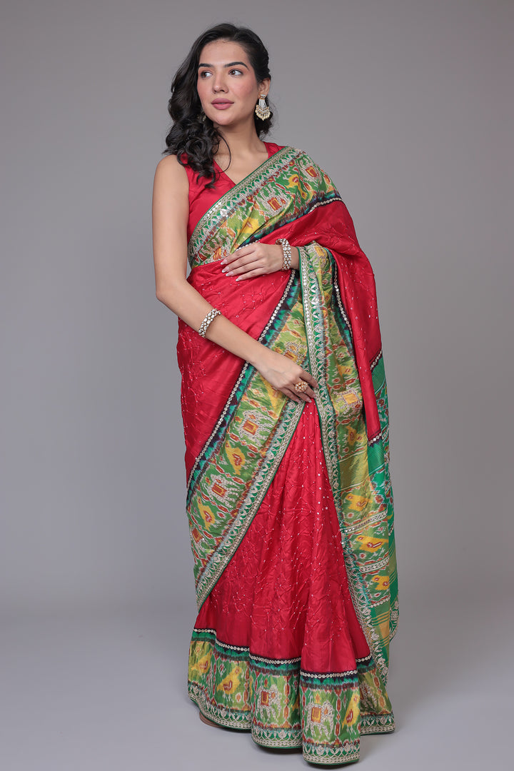 Bandhej Patola Silk Saree with Gota Patti work