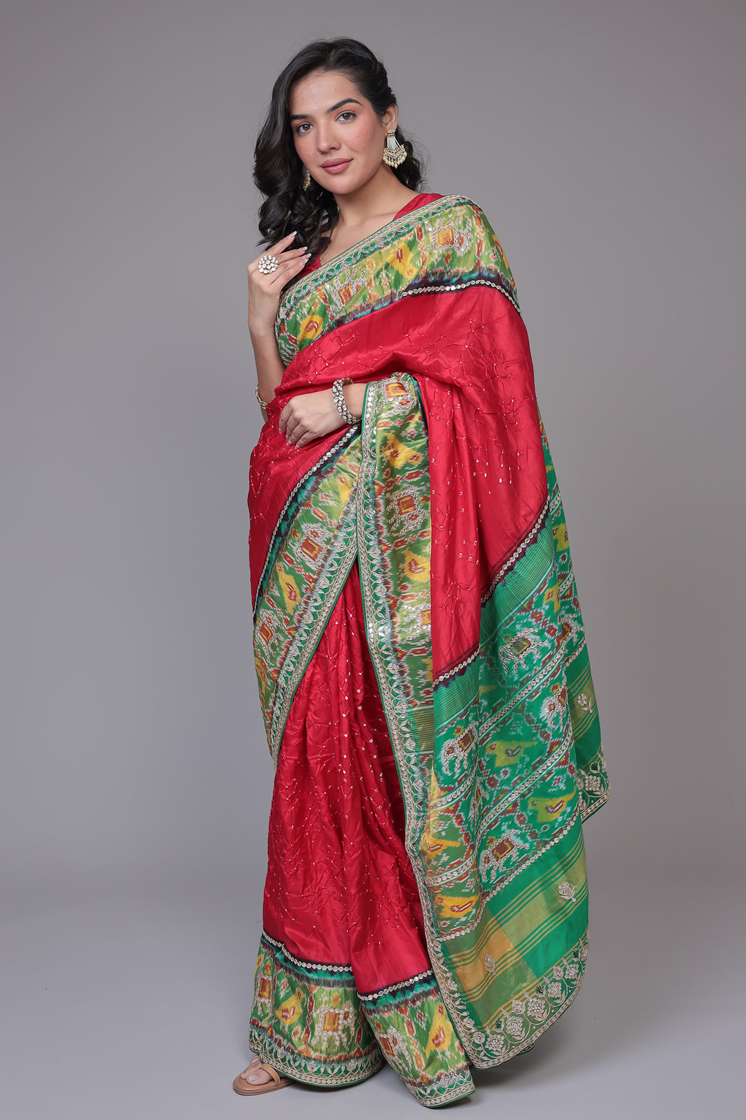 Bandhej Patola Silk Saree with Gota Patti work