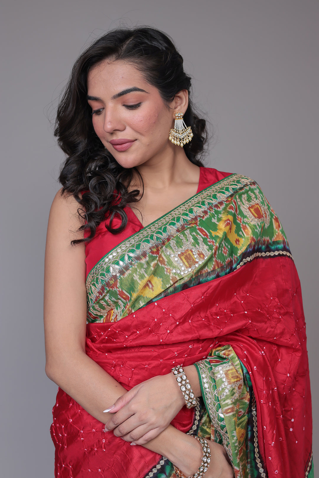 Bandhej Patola Silk Saree with Gota Patti work