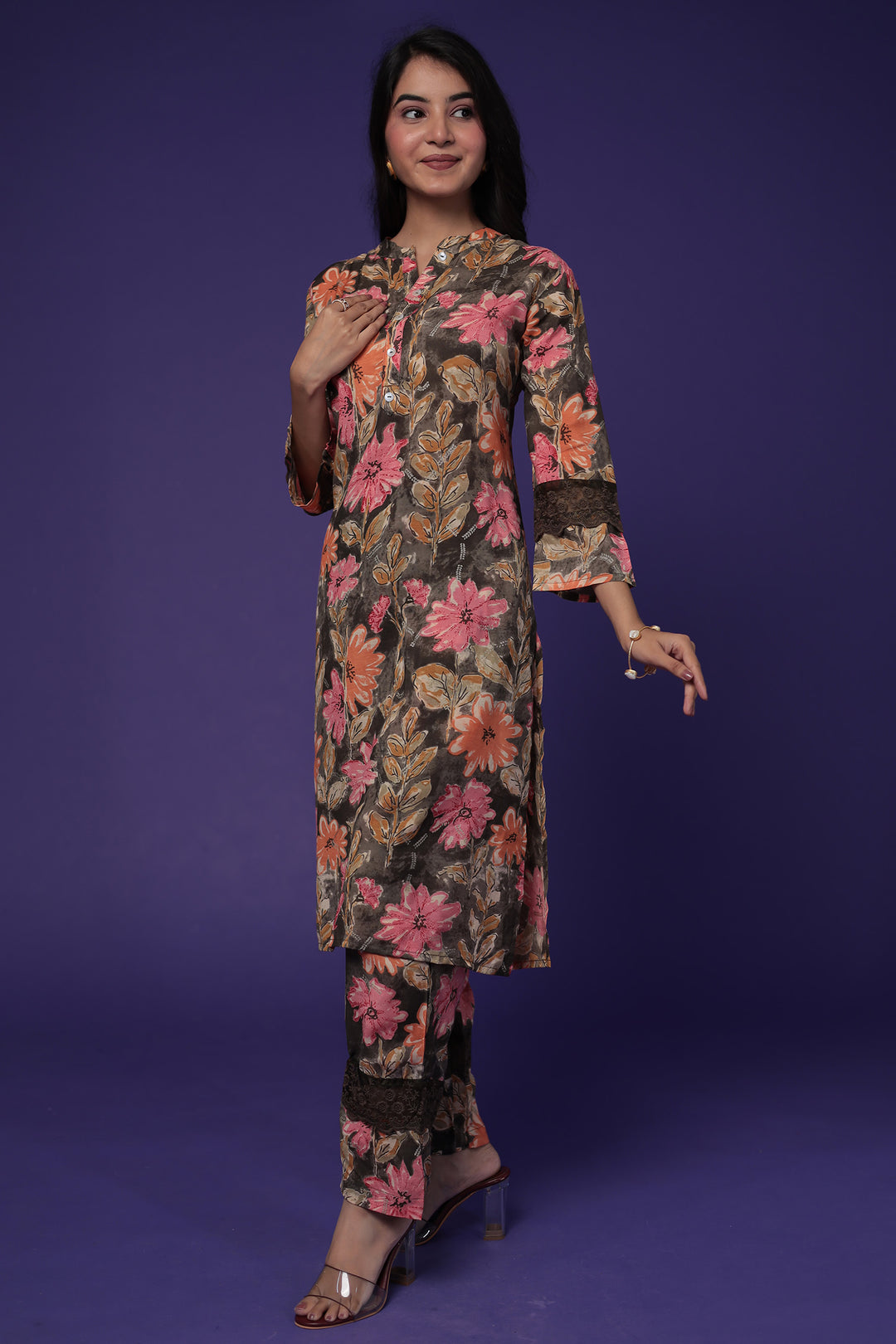 Printed Silk Blend Kurta Set Stitched