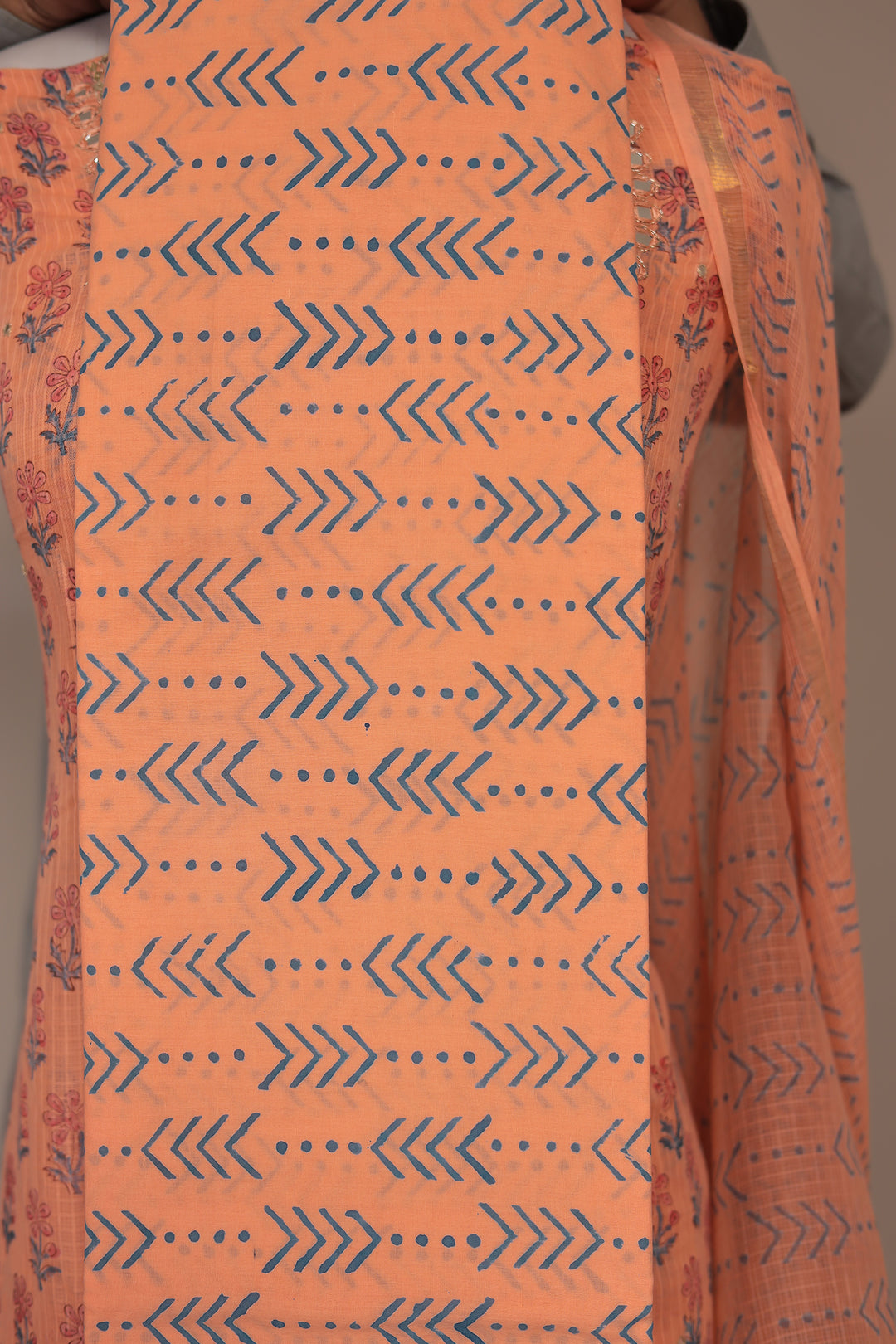 Printed Mulmul Unstitched Suit with Mirror and Thread work