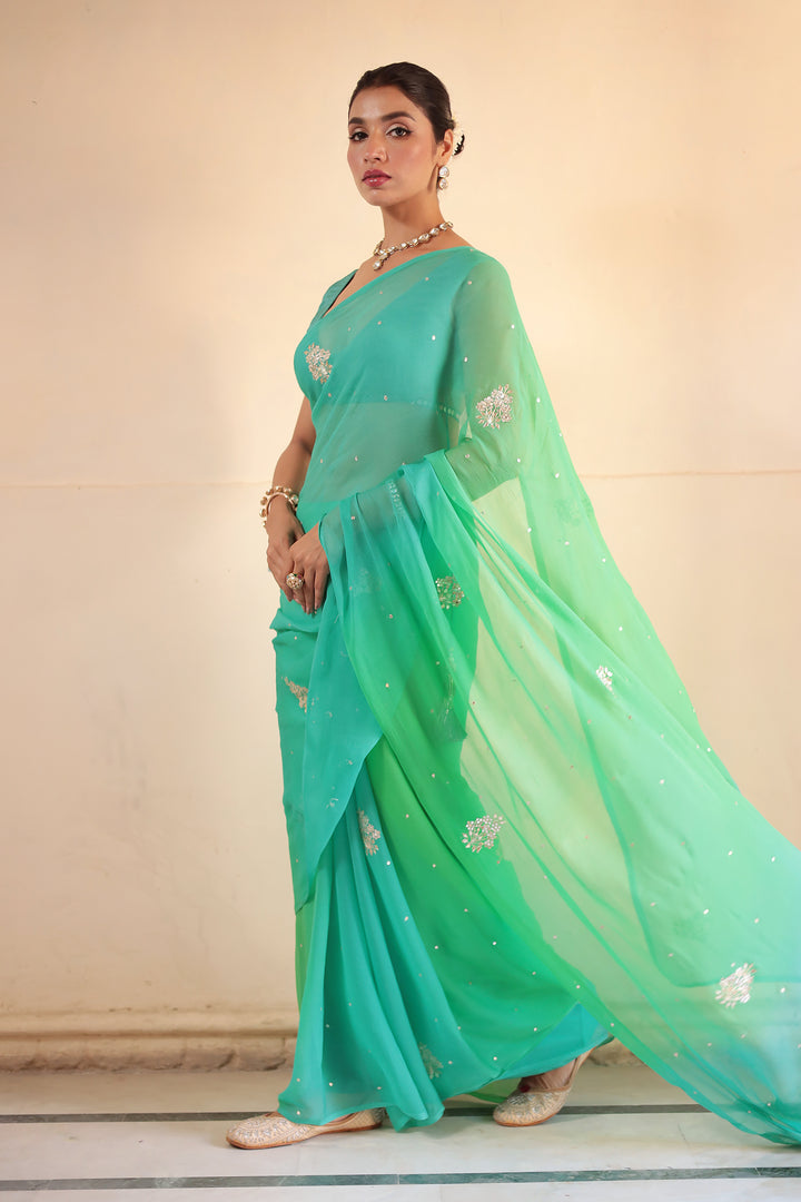 Chiffon Saree Embellished with Aari and Gota Patti work