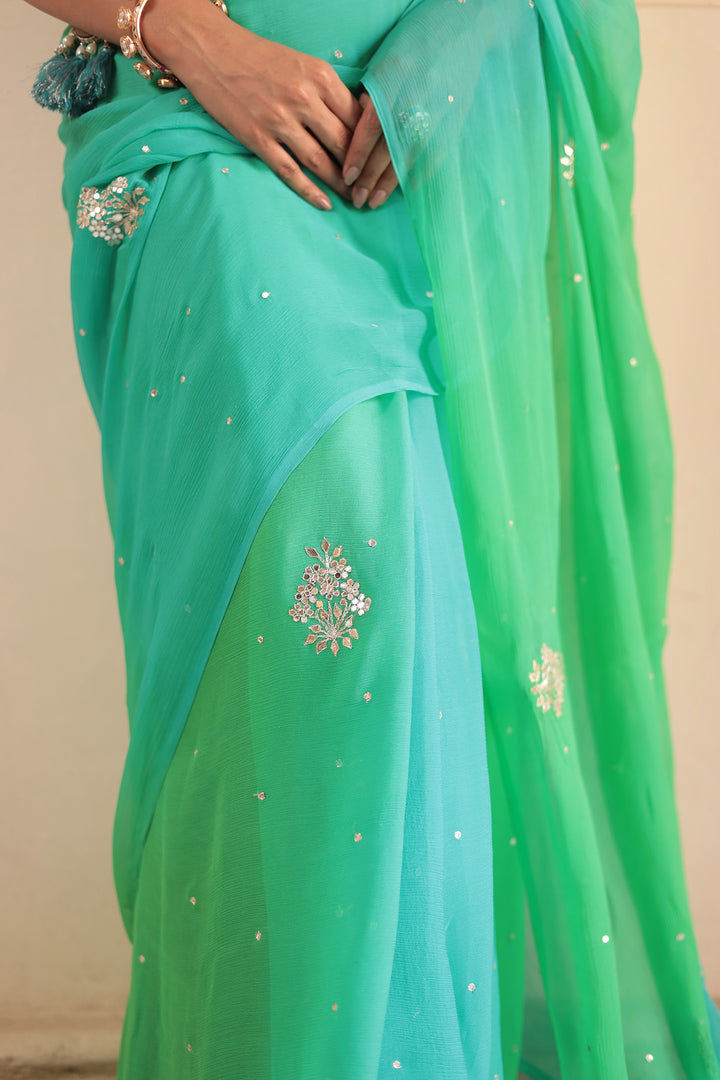 Chiffon Saree Embellished with Aari and Gota Patti work