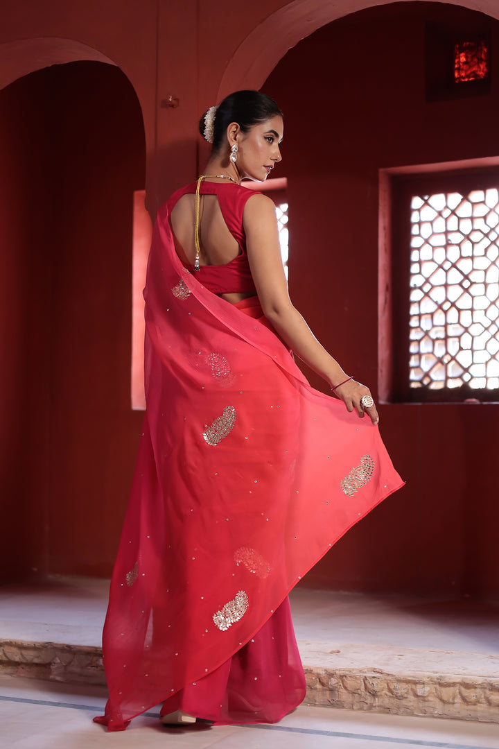 Chiffon Saree with Aari, Gota Patti work.