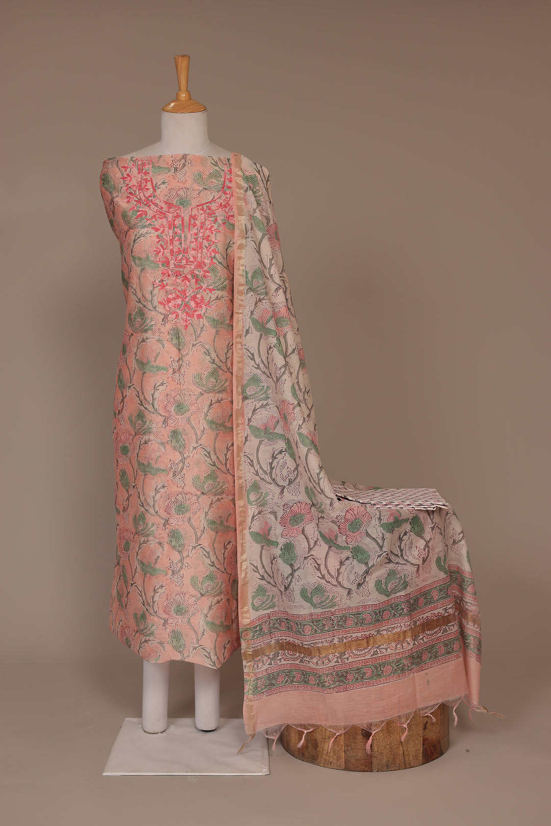 Printed Chanderi Unstitched Suit with Thread work