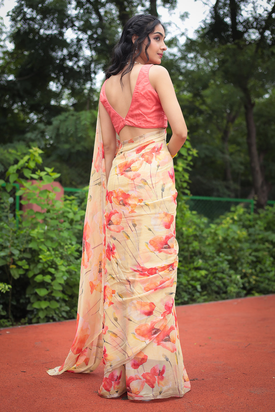 Floral Printed Chiffon Saree