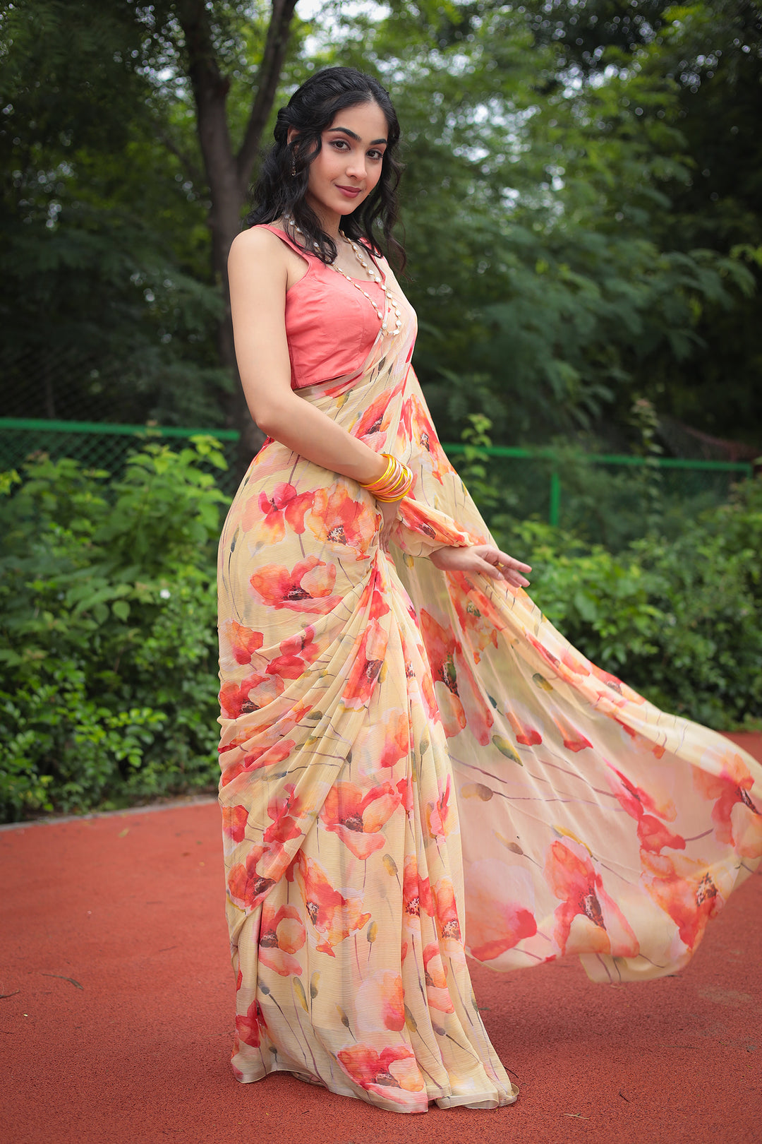 Floral Printed Chiffon Saree