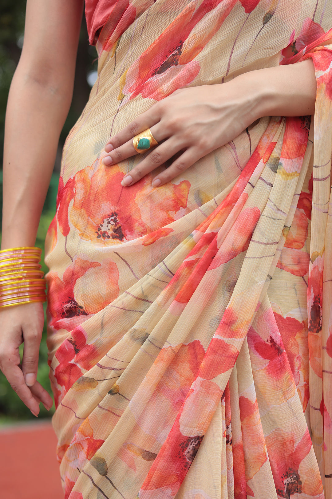 Floral Printed Chiffon Saree