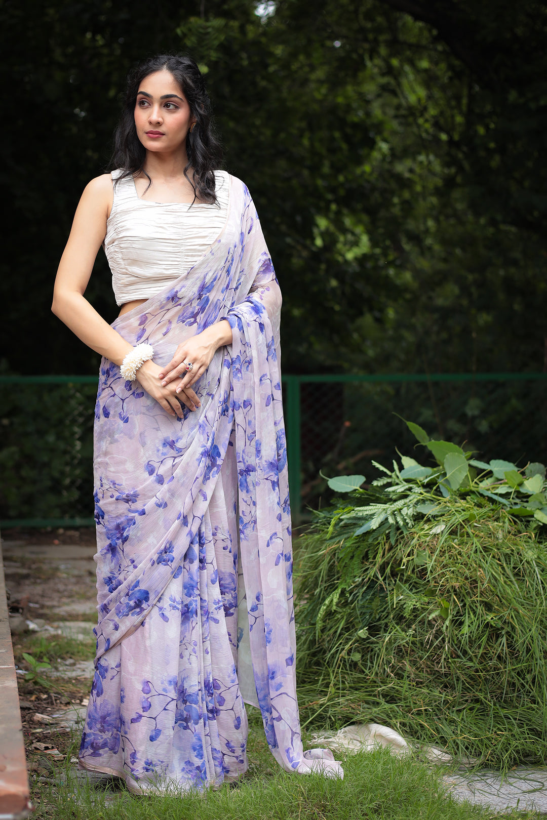 chiffon saree, summer saree, printed saree, floral print saree,