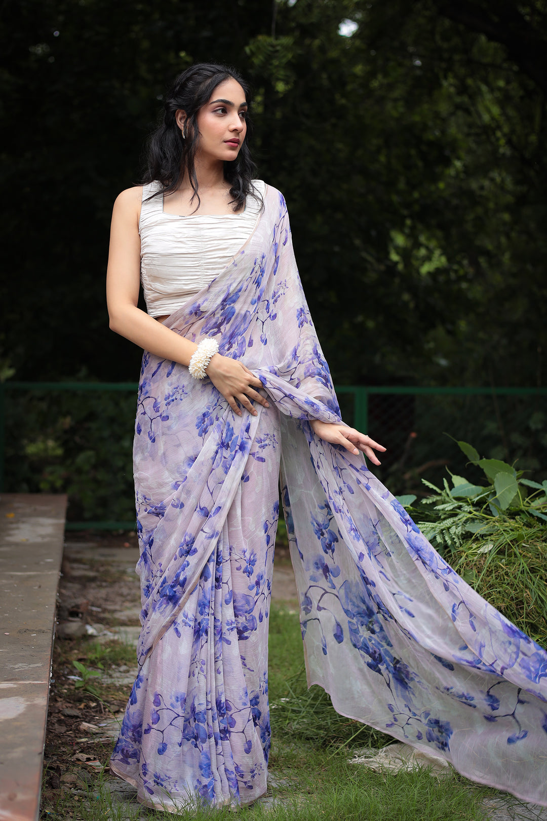 Floral Printed Chiffon Saree