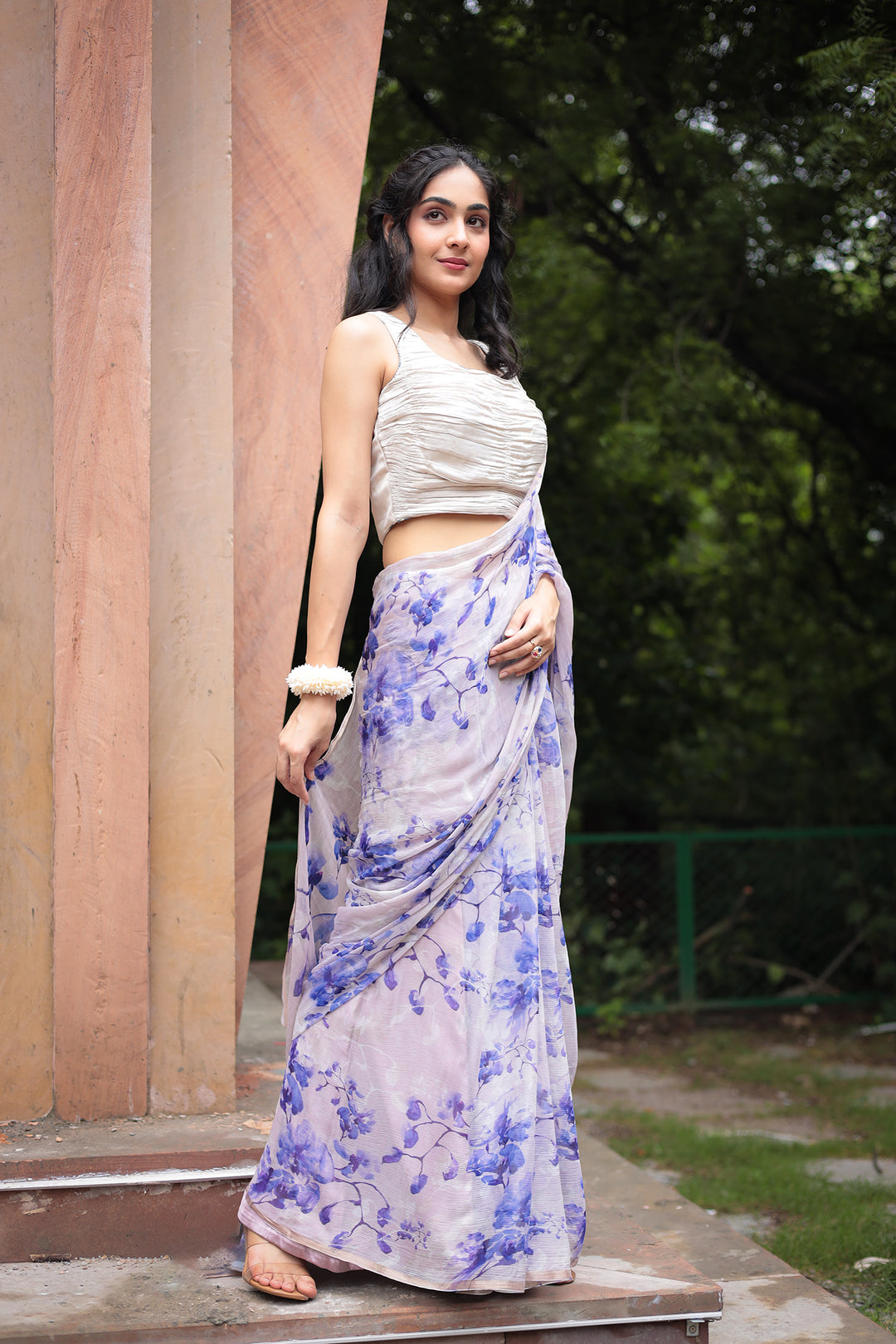 Floral Printed Chiffon Saree