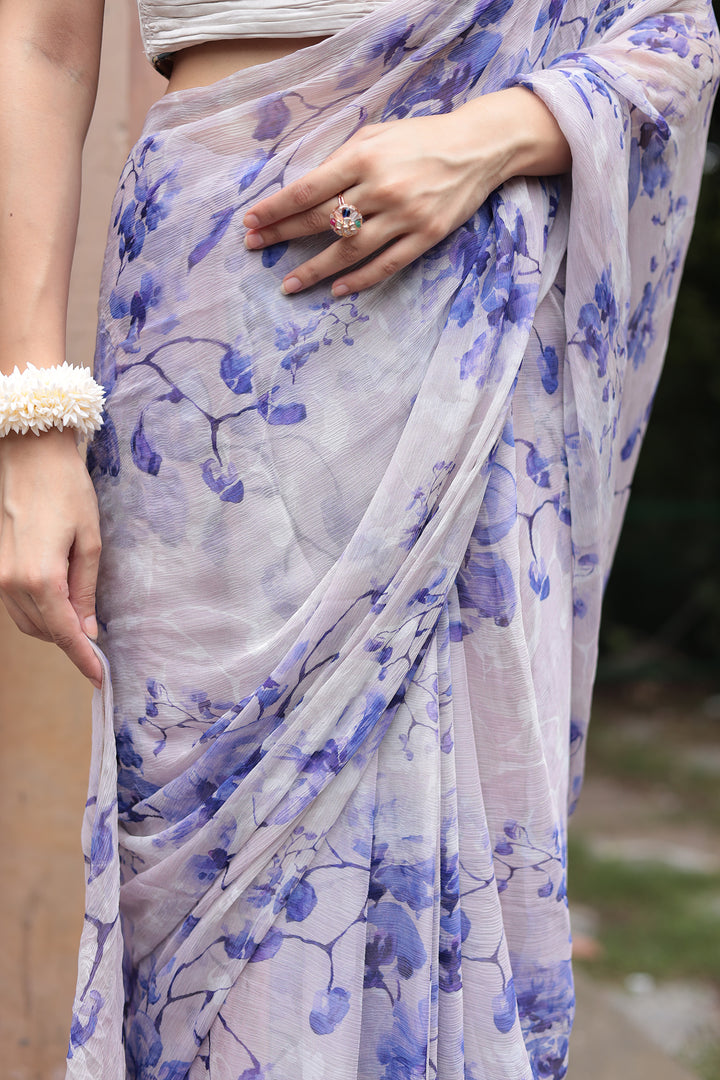 Floral Printed Chiffon Saree