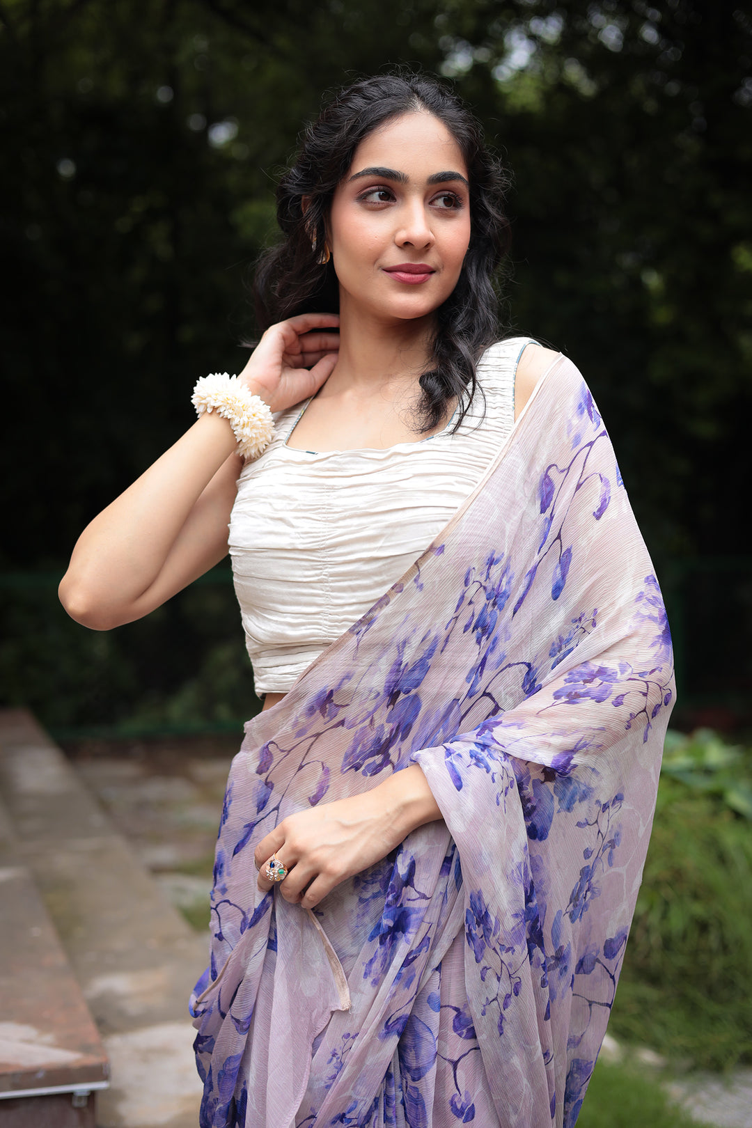 Floral Printed Chiffon Saree