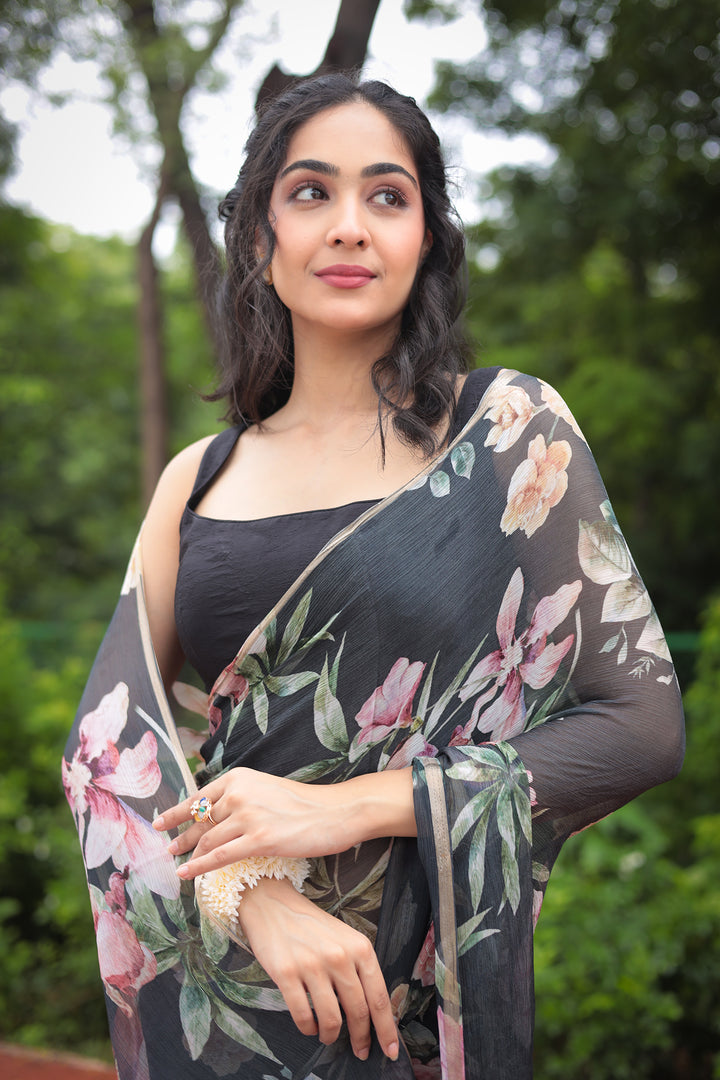 Floral Printed Chiffon Saree